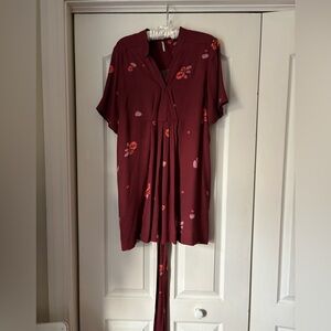 Free People Berry Floral Pleated Mini Dress